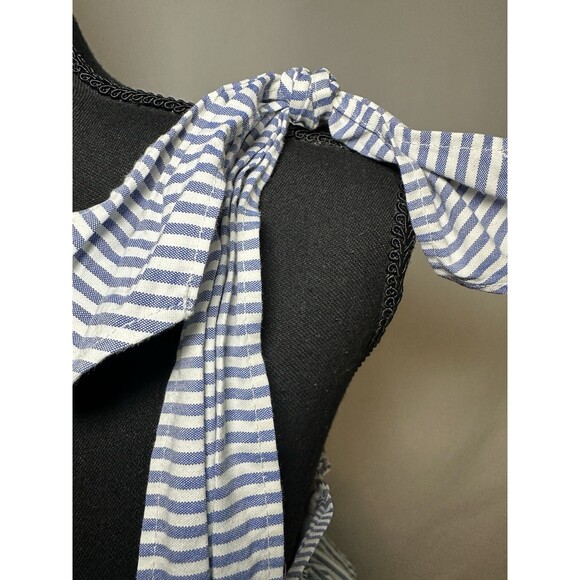 Zara Floral Embroidered Blue Stripe Peplum Tie Shoulder Sleevless Top Women's S - Picture 6 of 14